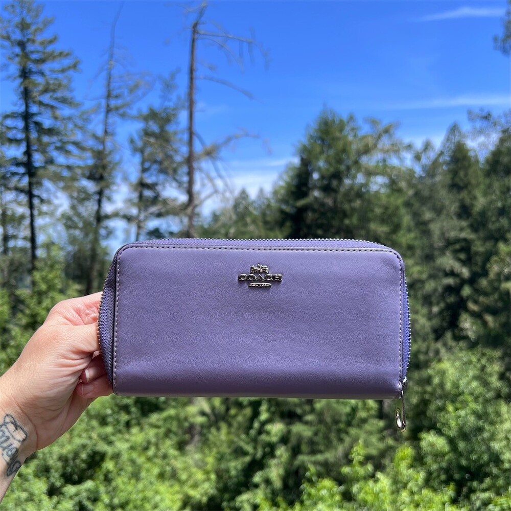 COACH Long Zip-Around Purple Leather Clutch Wallet Silver Hardware AUTHENTIC